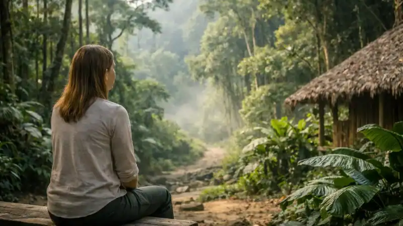 Relaxing forest retreat for mindfulness and wellness.